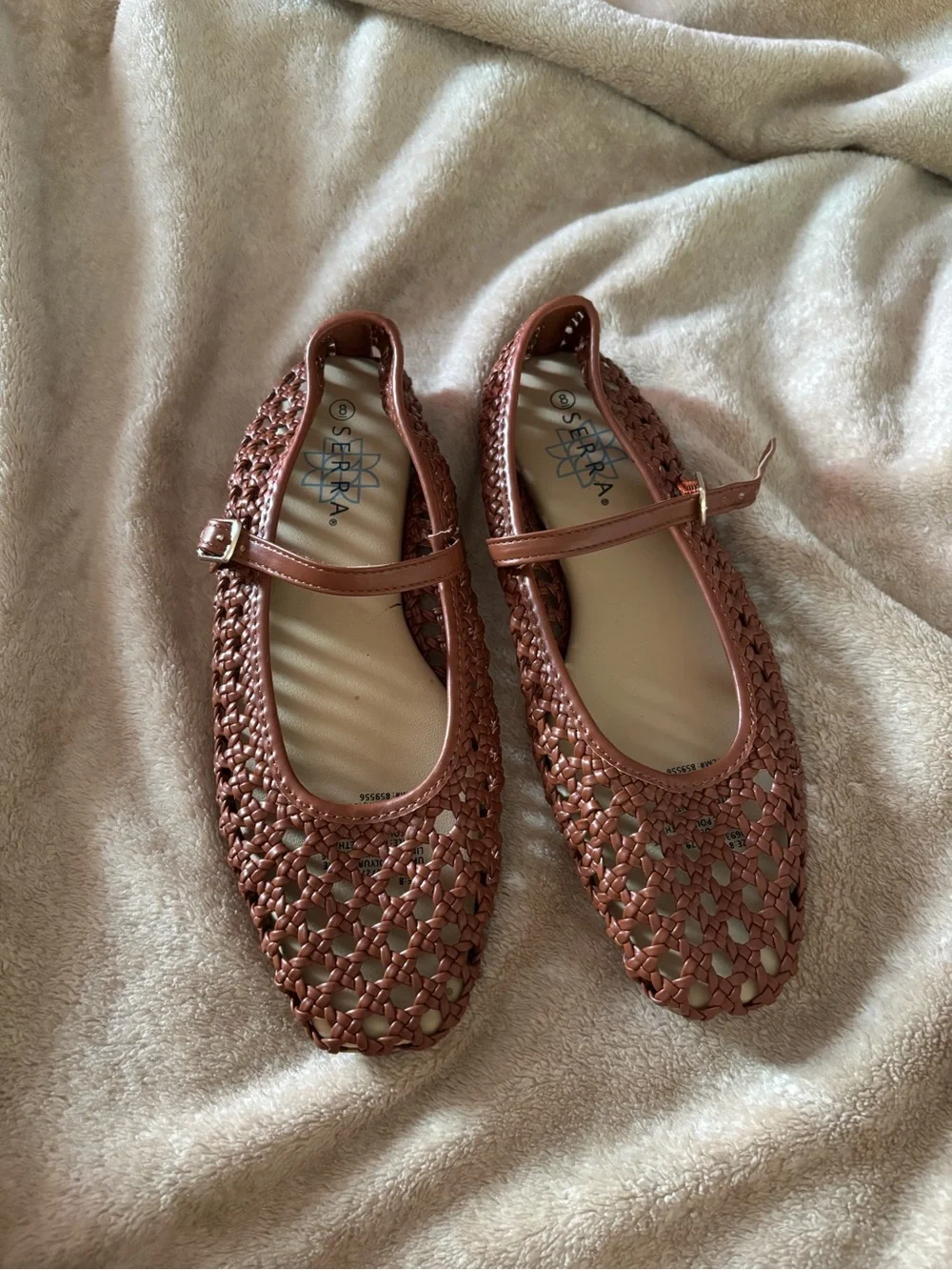 SERRA Woven Mary Jane Flats in Cognac Brown
